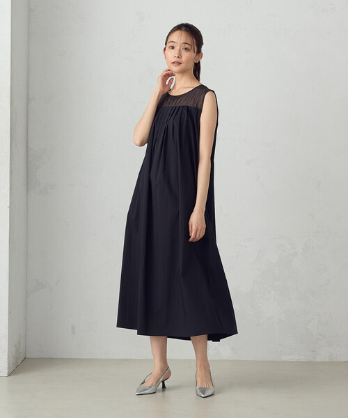 COMME CA ISM(コムサイズム)の「コットンナイロンストレッチタイプライター ノースリーブワンピース(ワンピース・レディース・ブラウン/ベージュ/ブラック・FREE)」の8枚目の写真