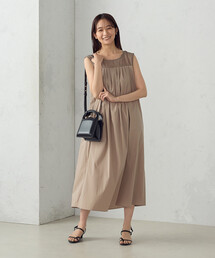 COMME CA ISM | コットンナイロンストレッチタイプライター　ノースリーブワンピース(ワンピース)