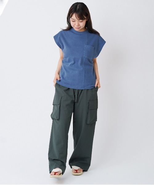 gym master(ジムマスター)の「ピグメントワッフル切替ノースリーブTee(Tシャツ/カットソー・レディース・チャコールグレー/ネイビー/ブルーグリーン/ナチュラル・FREE)」の5枚目の写真
