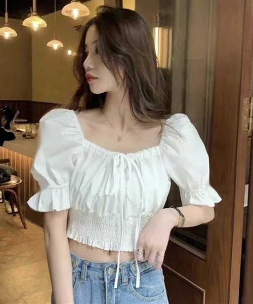 VIBGYOR(ヴィブジョー)の「2WAY リボンパフスリーブ オフショルブラウス(CZ)(シャツ/ブラウス・レディース・ホワイト/ライトブルー・LARGE/MEDIUM)」の12枚目の写真