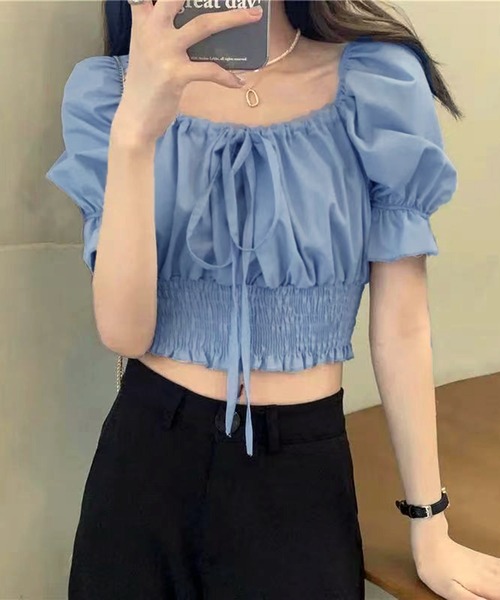 VIBGYOR(ヴィブジョー)の「2WAY リボンパフスリーブ オフショルブラウス(CZ)(シャツ/ブラウス・レディース・ホワイト/ライトブルー・LARGE/MEDIUM)」の16枚目の写真