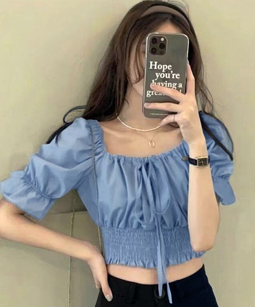 VIBGYOR(ヴィブジョー)の「2WAY リボンパフスリーブ オフショルブラウス(CZ)(シャツ/ブラウス・レディース・ホワイト/ライトブルー・LARGE/MEDIUM)」の13枚目の写真