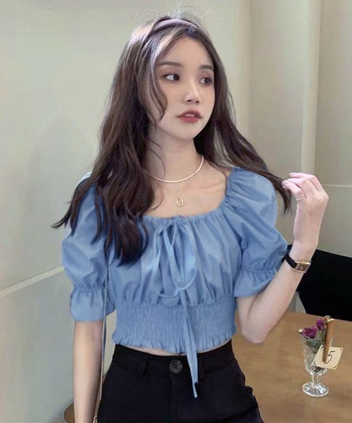 VIBGYOR(ヴィブジョー)の「2WAY リボンパフスリーブ オフショルブラウス(CZ)(シャツ/ブラウス・レディース・ホワイト/ライトブルー・LARGE/MEDIUM)」の14枚目の写真