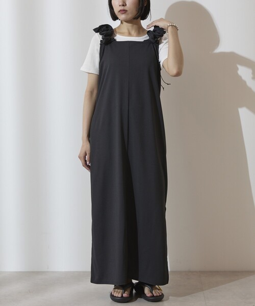 Firsthand（ファーストハンド）の「Firsthand/ファーストハンド 機能性素材 AIRDRY ドロストショルダーワンピース / エアドライ ギャザーロングワンピース / 吸水速乾 / 接触冷感 / UVカット（ワンピース・レディース・ブラック/ブルーグリーン/ラベンダー・FREE）」の4枚目の写真