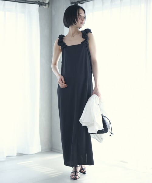 Firsthand（ファーストハンド）の「Firsthand/ファーストハンド 機能性素材 AIRDRY ドロストショルダーワンピース / エアドライ ギャザーロングワンピース / 吸水速乾 / 接触冷感 / UVカット（ワンピース・レディース・ブラック/ブルーグリーン/ラベンダー・FREE）」の6枚目の写真