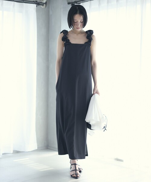 Firsthand（ファーストハンド）の「Firsthand/ファーストハンド 機能性素材 AIRDRY ドロストショルダーワンピース / エアドライ ギャザーロングワンピース / 吸水速乾 / 接触冷感 / UVカット（ワンピース・レディース・ブラック/ブルーグリーン/ラベンダー・FREE）」の7枚目の写真