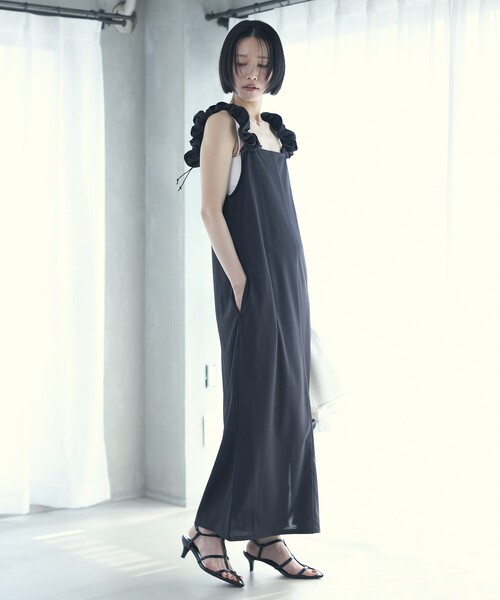 Firsthand（ファーストハンド）の「Firsthand/ファーストハンド 機能性素材 AIRDRY ドロストショルダーワンピース / エアドライ ギャザーロングワンピース / 吸水速乾 / 接触冷感 / UVカット（ワンピース・レディース・ブラック/ブルーグリーン/ラベンダー・FREE）」の17枚目の写真