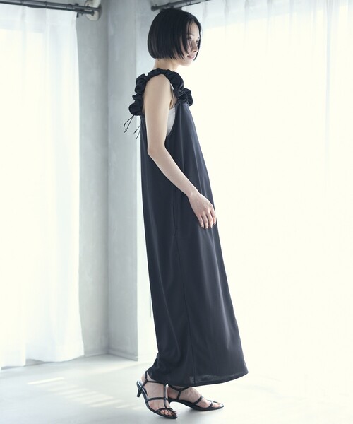 Firsthand（ファーストハンド）の「Firsthand/ファーストハンド 機能性素材 AIRDRY ドロストショルダーワンピース / エアドライ ギャザーロングワンピース / 吸水速乾 / 接触冷感 / UVカット（ワンピース・レディース・ブラック/ブルーグリーン/ラベンダー・FREE）」の18枚目の写真