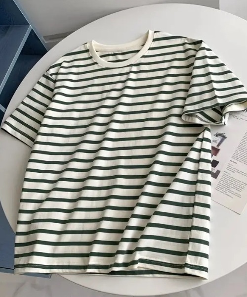 Teem Store(チームストア)の「ルーズシルエットバスクボーダーTシャツ(Tシャツ/カットソー・レディース・ブラック/ベージュ/ブルー/グリーン・M/L)」の10枚目の写真