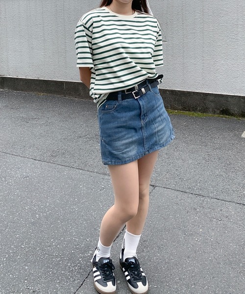 Teem Store(チームストア)の「ルーズシルエットバスクボーダーTシャツ(Tシャツ/カットソー・レディース・ブラック/ベージュ/ブルー/グリーン・M/L)」の16枚目の写真