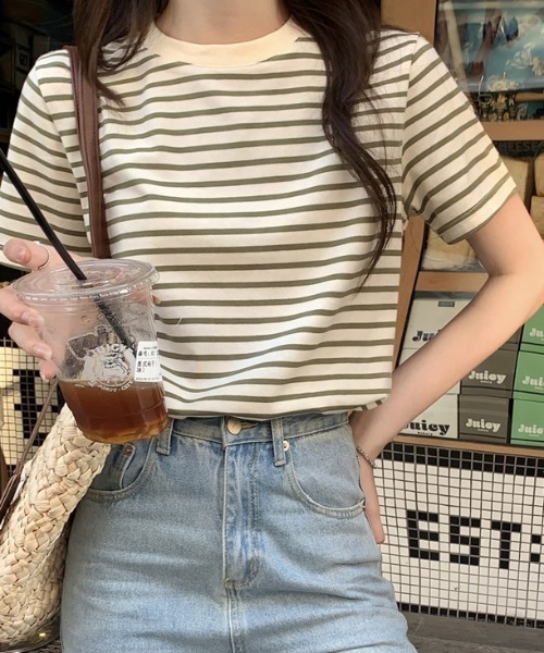 Teem Store(チームストア)の「ルーズシルエットバスクボーダーTシャツ(Tシャツ/カットソー・レディース・ブラック/ベージュ/ブルー/グリーン・M/L)」の19枚目の写真