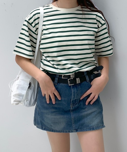 Teem Store(チームストア)の「ルーズシルエットバスクボーダーTシャツ(Tシャツ/カットソー・レディース・ブラック/ベージュ/ブルー/グリーン・M/L)」の20枚目の写真