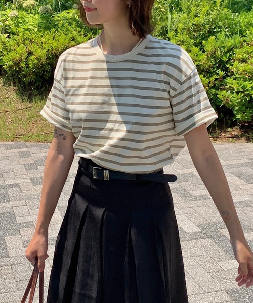 Teem Store（チームストア）の「ルーズシルエットバスクボーダーTシャツ（Tシャツ/カットソー・レディース・ブラック/ベージュ/ブルー/グリーン・M/L）」の22枚目の写真