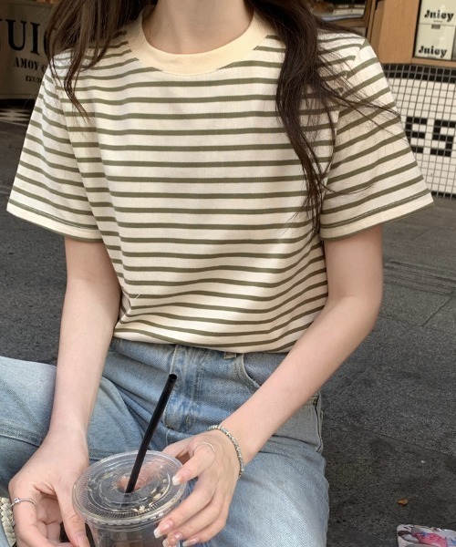 Teem Store（チームストア）の「ルーズシルエットバスクボーダーTシャツ（Tシャツ/カットソー・レディース・ブラック/ベージュ/ブルー/グリーン・M/L）」の21枚目の写真