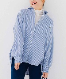 Live in comfort | リブ　イン　コンフォート　こっそり刺しゅうがかわいい　サイドドロストストライプシャツ(シャツ/ブラウス)