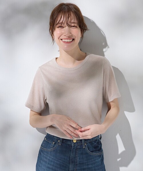 ANY(エニィ)の「ラメテレコTシャツ(Tシャツ/カットソー・レディース・ライトグレー系/ベージュ系・4)」の2枚目の写真