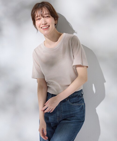 ANY(エニィ)の「ラメテレコTシャツ(Tシャツ/カットソー・レディース・ライトグレー系/ベージュ系・4)」の12枚目の写真