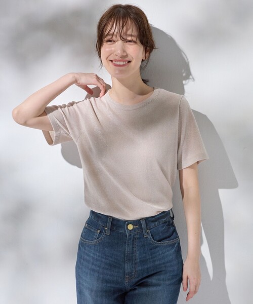 ANY(エニィ)の「ラメテレコTシャツ(Tシャツ/カットソー・レディース・ライトグレー系/ベージュ系・4)」の13枚目の写真