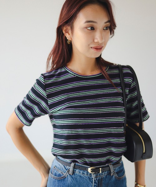 B:MING by BEAMS(ビーミングバイビームス)の「タック ボーダー プルオーバー(Tシャツ/カットソー・レディース・ホワイト系その他5/ブラック/ミント・ONE SIZE)」の1枚目の写真