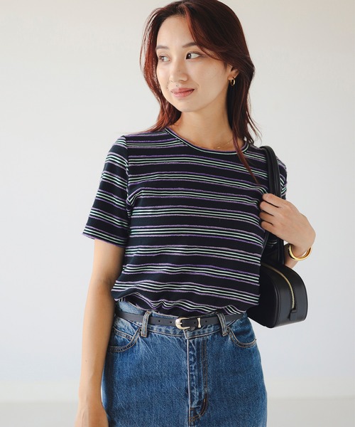 B:MING by BEAMS(ビーミングバイビームス)の「タック ボーダー プルオーバー(Tシャツ/カットソー・レディース・ホワイト系その他5/ブラック/ミント・ONE SIZE)」の6枚目の写真