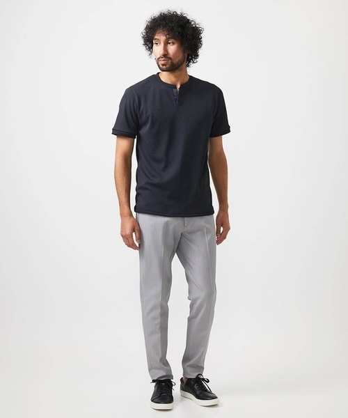 MICHEL KLEIN HOMME (ミッシェルクランオム)の「《日本製》キーネック半袖カットソー(Tシャツ/カットソー・メンズ・ブラック/ホワイト・MEDIUM/LARGE/X-LARGE)」の6枚目の写真