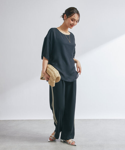 CHINE COLLECTION メッシュ素材ビーズスパンコール装飾半袖トップス CHINE COLLECTION メッシュ素材ビーズスパンコール装飾半袖