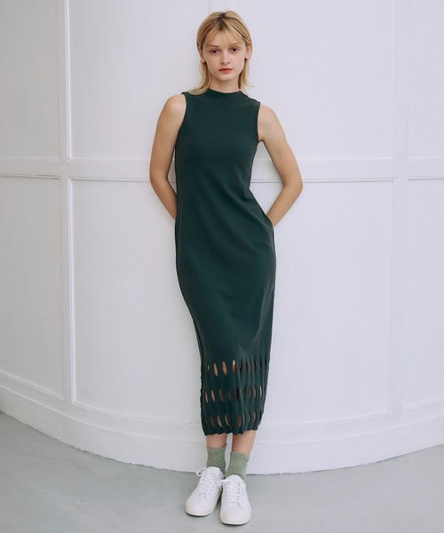 Chacott(チャコット)の「【ノーソーイングニット】カットアウトニットワンピース(ワンピース・レディース・グリーン/ブラック・M)」の3枚目の写真