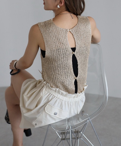 Bonjour Sagan（ボンジュールサガン）の「前後2WAYスパンコールノースリーブニット（タンクトップ・レディース・アイボリー/ベージュ/ブラウン・FREE）」の11枚目の写真