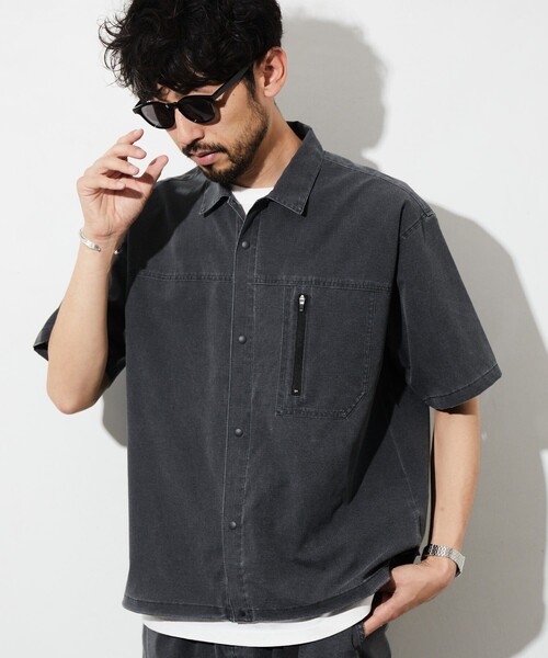 FREAK'S STORE(フリークスストア)の「AIR TECH BREATH Open Collar Shirt / オープンカラーシャツ / メッシュ ピグメント加工【セットアップ対応】(シャツ/ブラウス・メンズ・ブラック/オリーブ/ネイビー・LARGE/MEDIUM)」の6枚目の写真