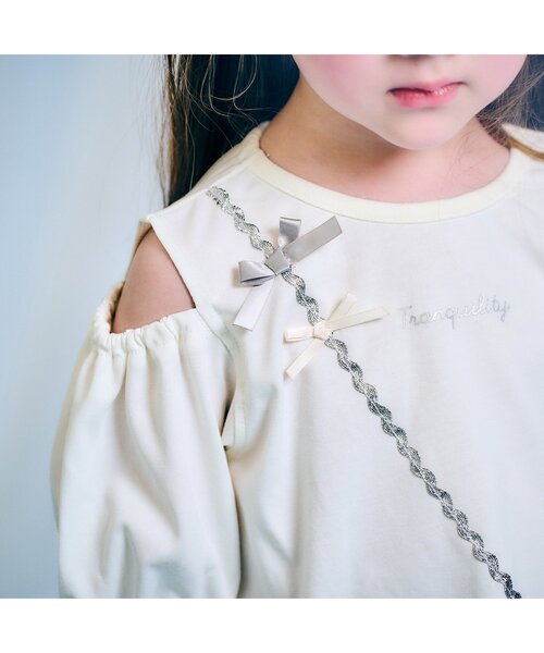 apres les cours（アプレレクール）の「【接触冷感/ジュニア対応】シェルポシェットオフショルTシャツ（Tシャツ/カットソー・キッズ・アイボリー/エメラルド・100/130/80/110/120/140/90）」の5枚目の写真