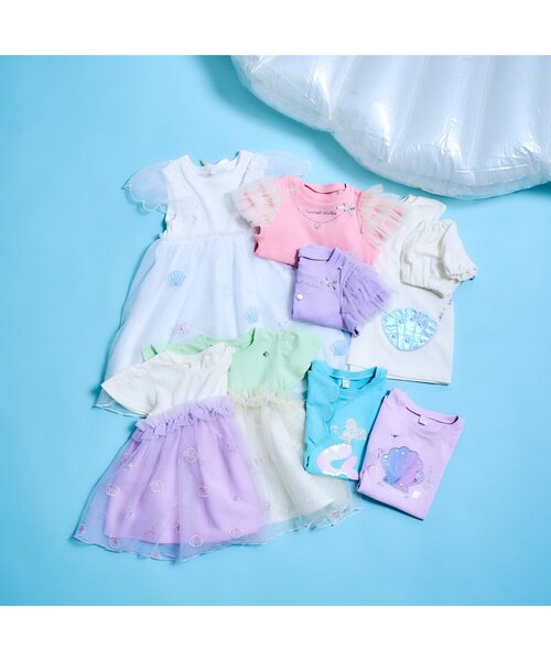 apres les cours（アプレレクール）の「【接触冷感/ジュニア対応】シェルポシェットオフショルTシャツ（Tシャツ/カットソー・キッズ・アイボリー/エメラルド・100/130/80/110/120/140/90）」の8枚目の写真