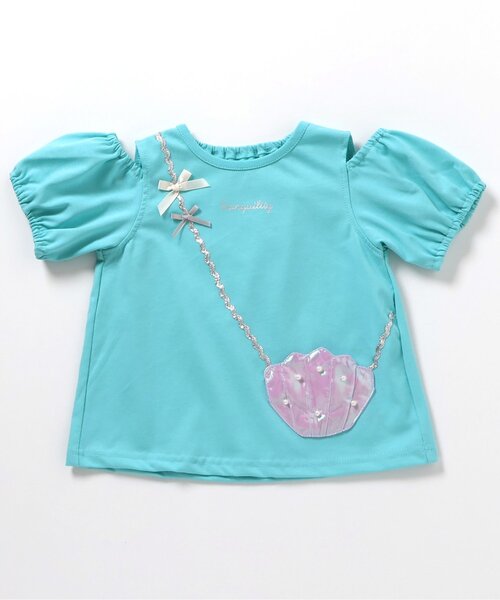 apres les cours（アプレレクール）の「【接触冷感/ジュニア対応】シェルポシェットオフショルTシャツ（Tシャツ/カットソー・キッズ・アイボリー/エメラルド・100/130/80/110/120/140/90）」の10枚目の写真