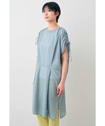 IEDIT 幾何学柄ジャカード素材がひらりと揺れる パサっと着られるウエスト切り替えチュニック