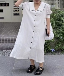 FREE STYLISTS | 配色ライン 麻綿シャツワンピース(シャツワンピース)