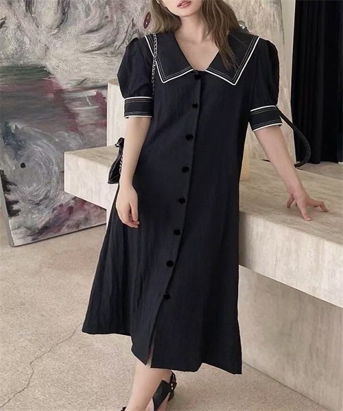 FREE STYLISTS（フリー スタイリスト）の「配色ライン　麻綿シャツワンピース（シャツワンピース・レディース・オフホワイト/ブラック/ベージュ・FREE）」の15枚目の写真