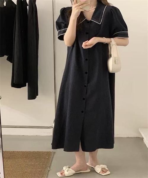 FREE STYLISTS（フリー スタイリスト）の「配色ライン　麻綿シャツワンピース（シャツワンピース・レディース・オフホワイト/ブラック/ベージュ・FREE）」の6枚目の写真
