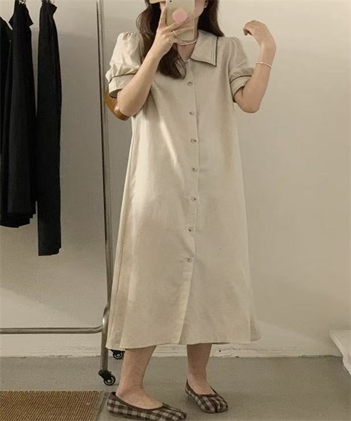 FREE STYLISTS（フリー スタイリスト）の「配色ライン　麻綿シャツワンピース（シャツワンピース・レディース・オフホワイト/ブラック/ベージュ・FREE）」の8枚目の写真