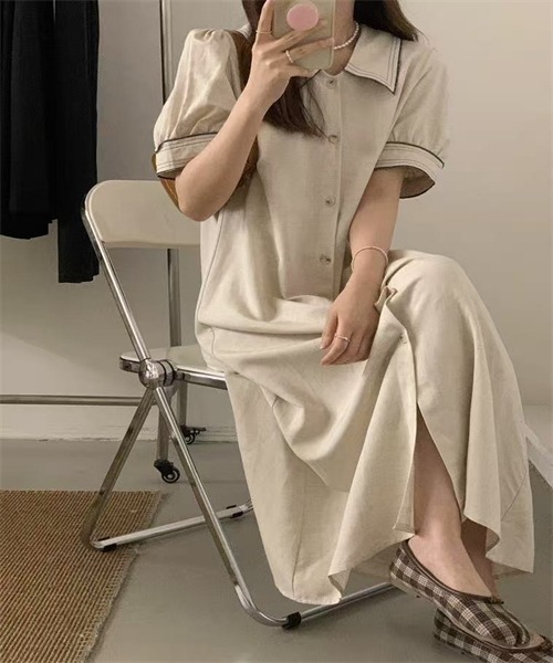 FREE STYLISTS（フリー スタイリスト）の「配色ライン　麻綿シャツワンピース（シャツワンピース・レディース・オフホワイト/ブラック/ベージュ・FREE）」の11枚目の写真