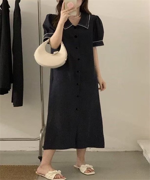 FREE STYLISTS（フリー スタイリスト）の「配色ライン　麻綿シャツワンピース（シャツワンピース・レディース・オフホワイト/ブラック/ベージュ・FREE）」の16枚目の写真