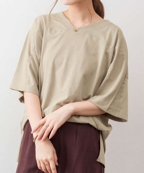 RCD（アールシーディー）の「前後2WAYビックシルエットTシャツ（Tシャツ/カットソー・レディース・オフホワイト/ブラック/杢グレー/グレイッシュベージュ・LL～3L/M-L/4L～5L）」の4枚目の写真