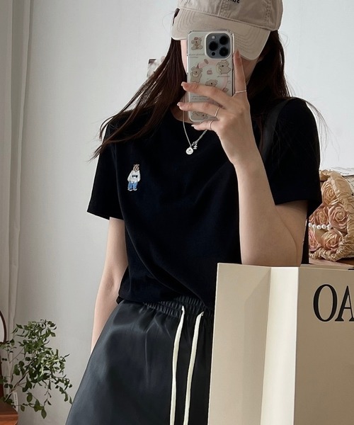 ROOPTOKYO(ループトウキョウ)の「ベア刺繍半袖Tシャツ(Tシャツ/カットソー・レディース・ブラック/グレー・FREE)」の4枚目の写真