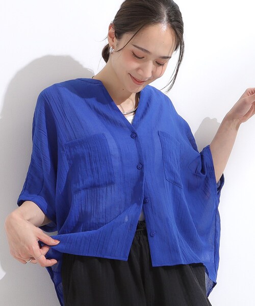 Cutie Blonde（キューティーブロンド）の「程よいシアー感 ポケットドルマン5分袖シャツ（シャツ/ブラウス・レディース・ブラック/オレンジ/ブルー系その他/ホワイト/ライトグリーン/ピンク/ダークブラウン・00）」の5枚目の写真