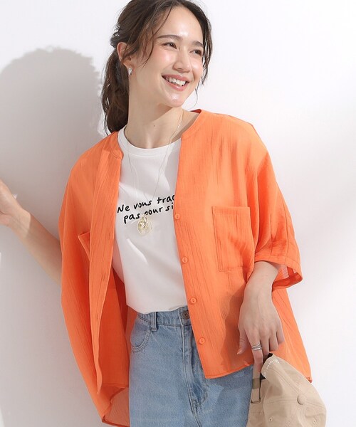 Cutie Blonde（キューティーブロンド）の「程よいシアー感 ポケットドルマン5分袖シャツ（シャツ/ブラウス・レディース・ブラック/オレンジ/ブルー系その他/ホワイト/ライトグリーン/ピンク/ダークブラウン・00）」の7枚目の写真