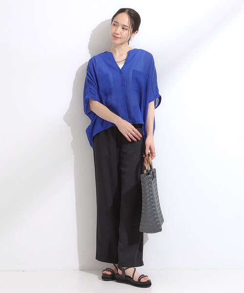 Cutie Blonde（キューティーブロンド）の「程よいシアー感 ポケットドルマン5分袖シャツ（シャツ/ブラウス・レディース・ブラック/オレンジ/ブルー系その他/ホワイト/ライトグリーン/ピンク/ダークブラウン・00）」の13枚目の写真