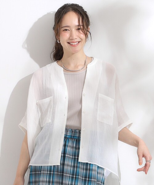 Cutie Blonde（キューティーブロンド）の「程よいシアー感 ポケットドルマン5分袖シャツ（シャツ/ブラウス・レディース・ブラック/オレンジ/ブルー系その他/ホワイト/ライトグリーン/ピンク/ダークブラウン・00）」の19枚目の写真