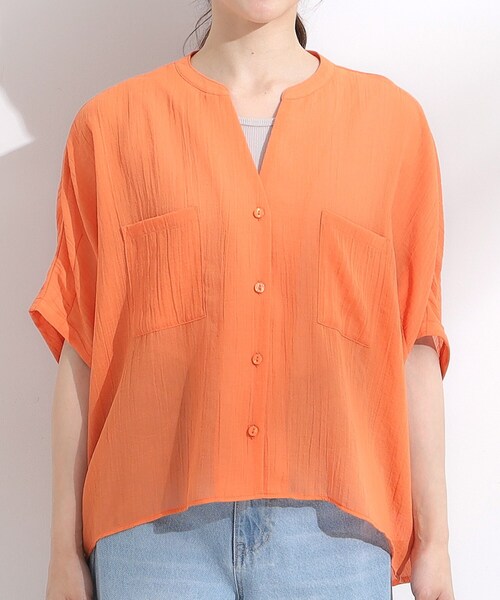 Cutie Blonde（キューティーブロンド）の「程よいシアー感 ポケットドルマン5分袖シャツ（シャツ/ブラウス・レディース・ブラック/オレンジ/ブルー系その他/ホワイト/ライトグリーン/ピンク/ダークブラウン・00）」の22枚目の写真