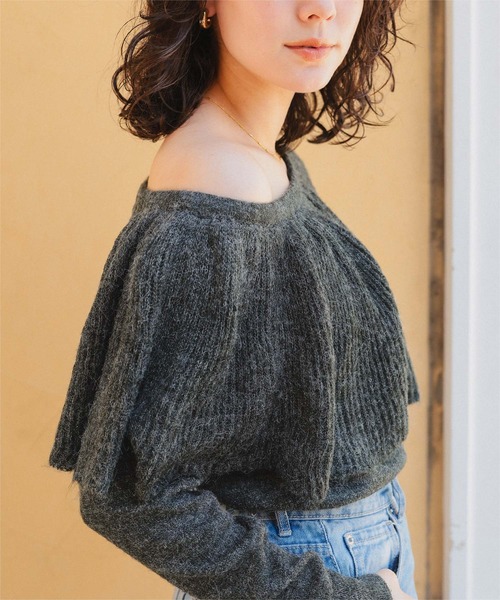 titivate（ティティベイト）の「ウールブレンドマルチwayフリルニットトップス（ニット/セーター・レディース・アイボリー/グレイッシュベージュ/チャコール/ブルー・FREE）」の18枚目の写真