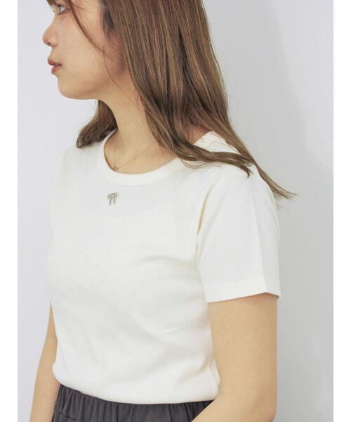 ehka sopo(エヘカソポ)の「リボンチャーム付き半袖カットソー(Tシャツ/カットソー・レディース・ブラック/グレー/オフホワイト/キナリ・F)」の5枚目の写真
