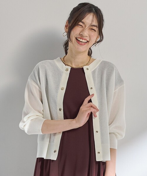 ANY(エニィ)の「シアーニットショートカーディガン(カーディガン/ボレロ・レディース・ブラック系/アイボリー系/ダークグリーン系/イエロー系・F)」の1枚目の写真