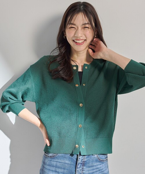 ANY(エニィ)の「シアーニットショートカーディガン(カーディガン/ボレロ・レディース・ブラック系/アイボリー系/ダークグリーン系/イエロー系・F)」の3枚目の写真